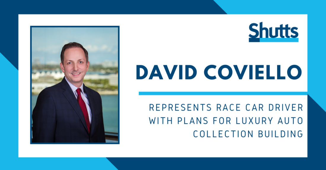 David Coviello represents Race Car Driver with Plans for Luxury Auto Collection Building